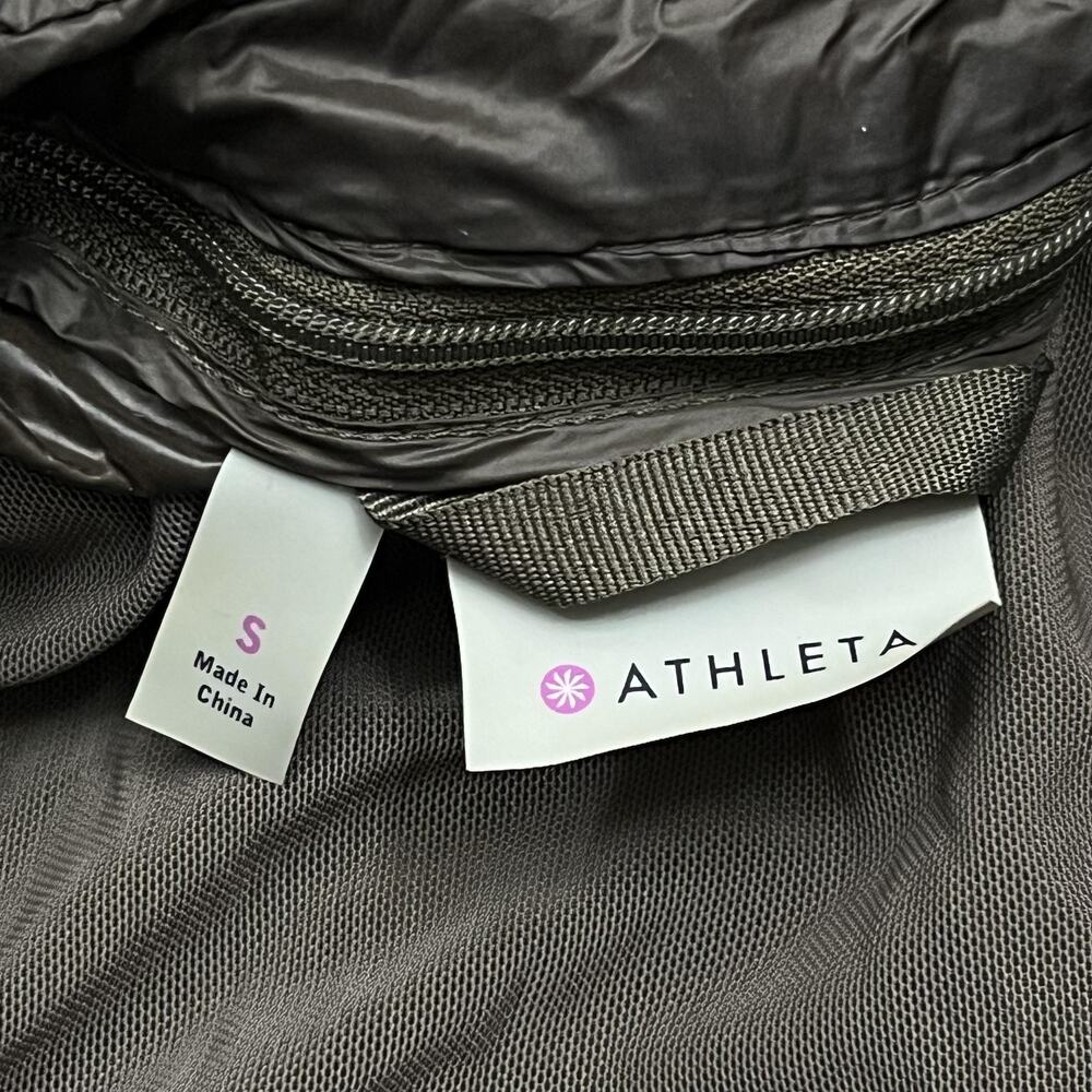 Athleta Jacket Womens Small Brown Quilted Hooded Full Zip Long Coat - Picture 6 of 10